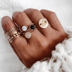 Bague NALA - Noir -CHICHI CASTELNANGO Boutique BAGUE PLAQUE OR NALA NOIR AGATE BIJOU 5