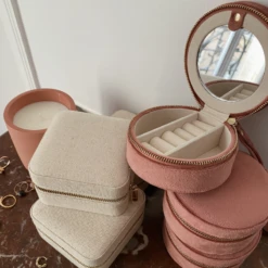 Boîte à Bijoux De Voyage | Lin -CHICHI CASTELNANGO Boutique bijoux boite ecrin lin beige rangement